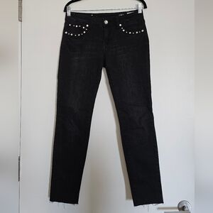 La Idol Y2k Bling Black Faded Skinny Jeans with Studded Rhinestone Pockets